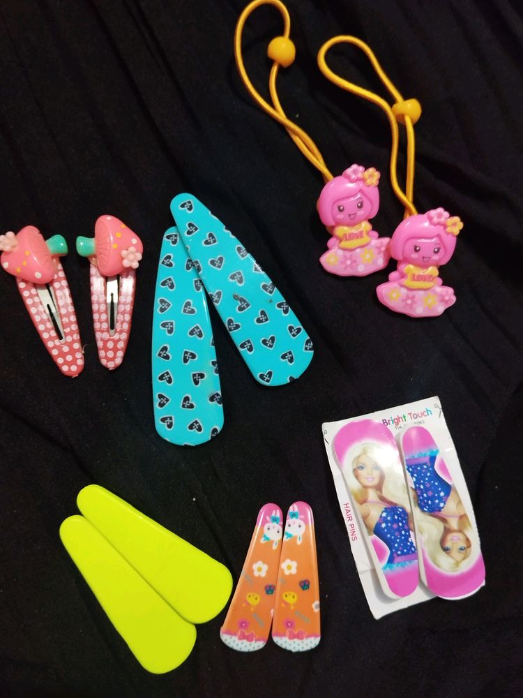 Set of 5 Pairs Hair Clips And 1pair Rubber Ban