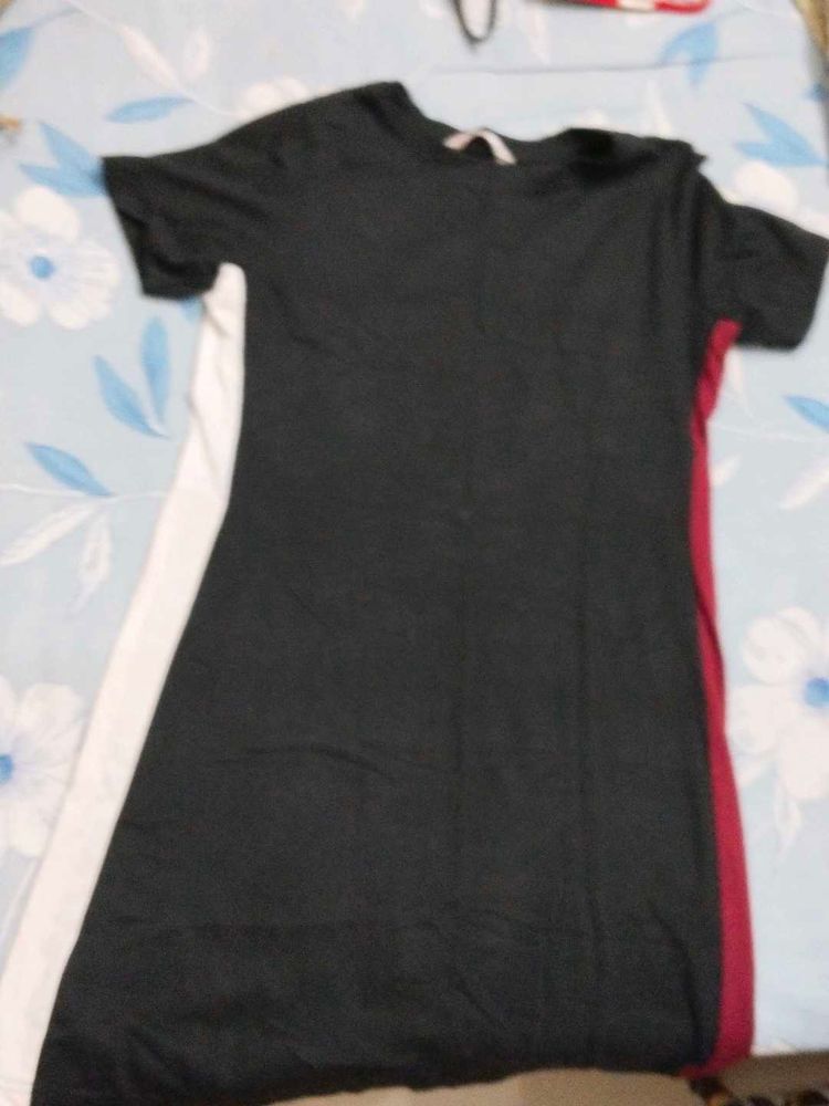 Black Midi Dress With Side Striped