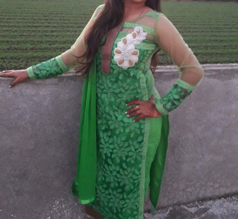 Green Heavy Work Fashionable Dress