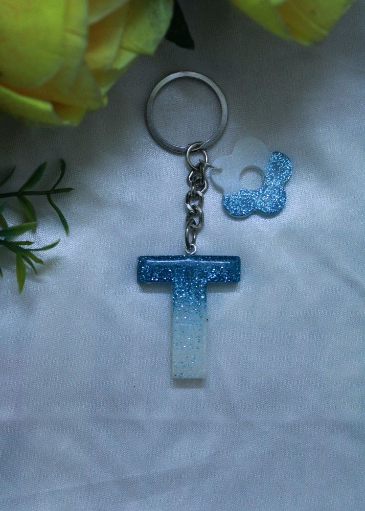 White With Blue Gliter Keychain