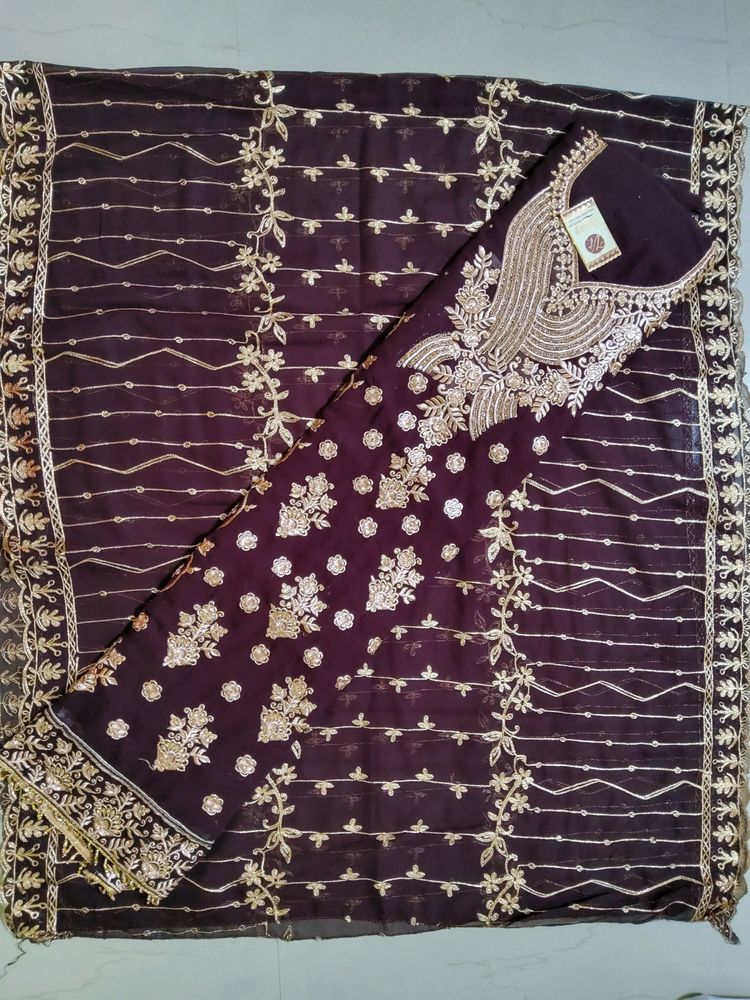 Semi Stitched Suit Full Embroidery N Stones Work