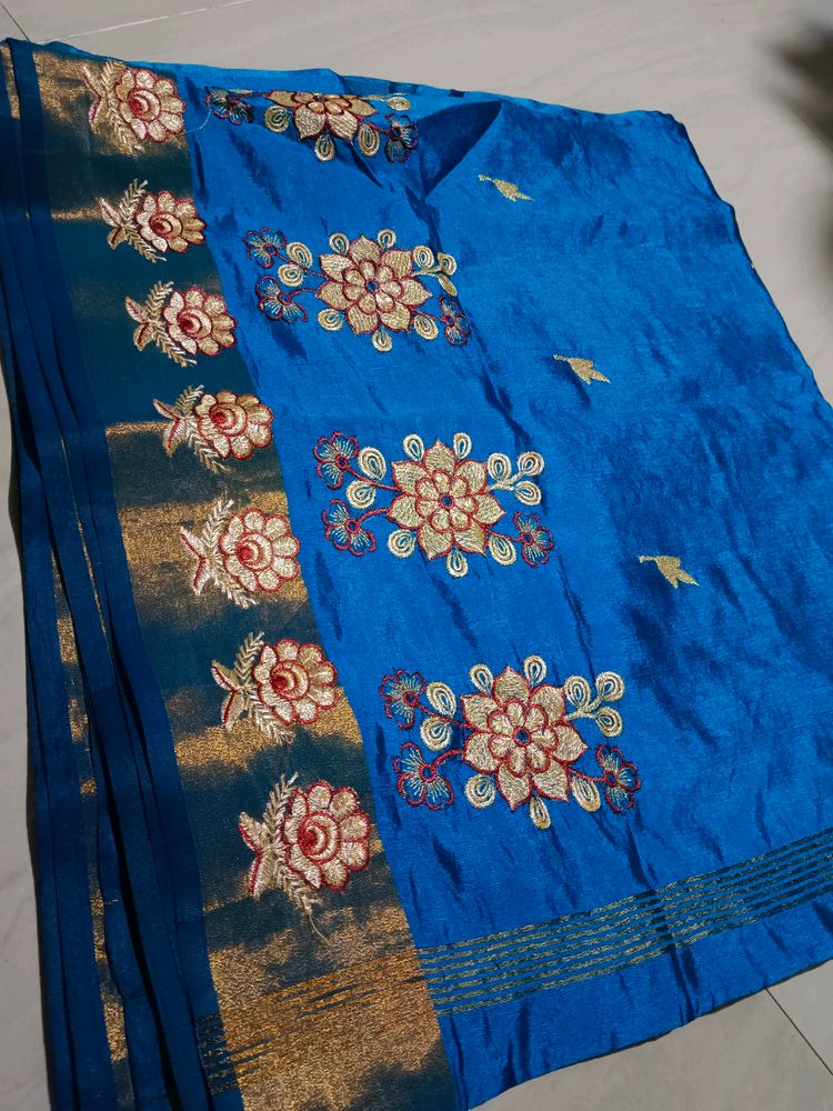 Cotton Silk Peacock Blue Saree 💙