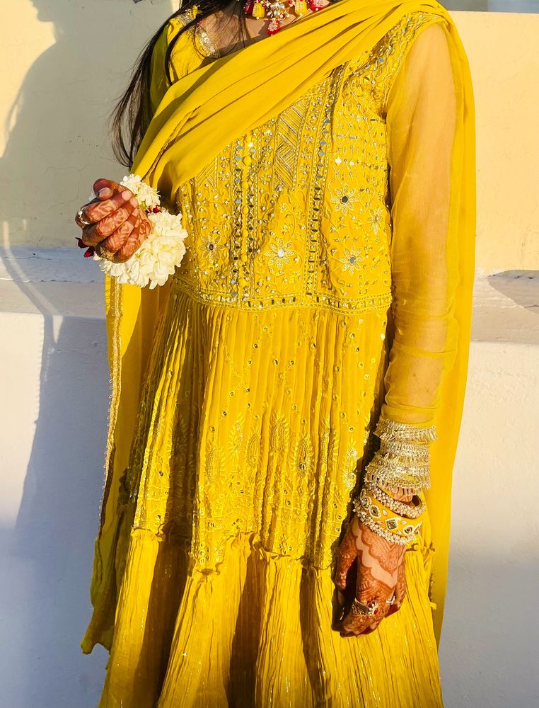 Yellow Short Kurti With Pleated Ghrara Dupatta