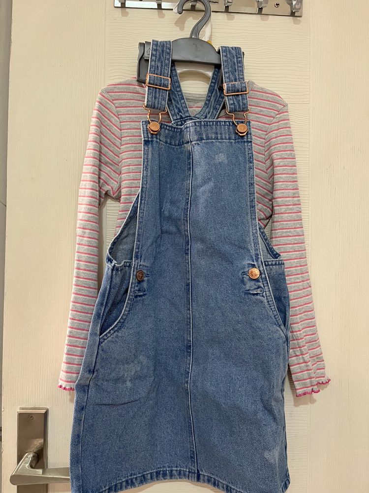 M&S  Tshirt And Denim Dungree Kskirt 6-8 Yr