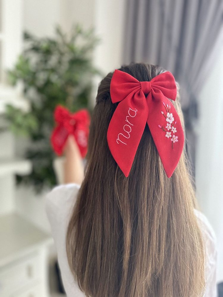 Hair Bow With Embroidery