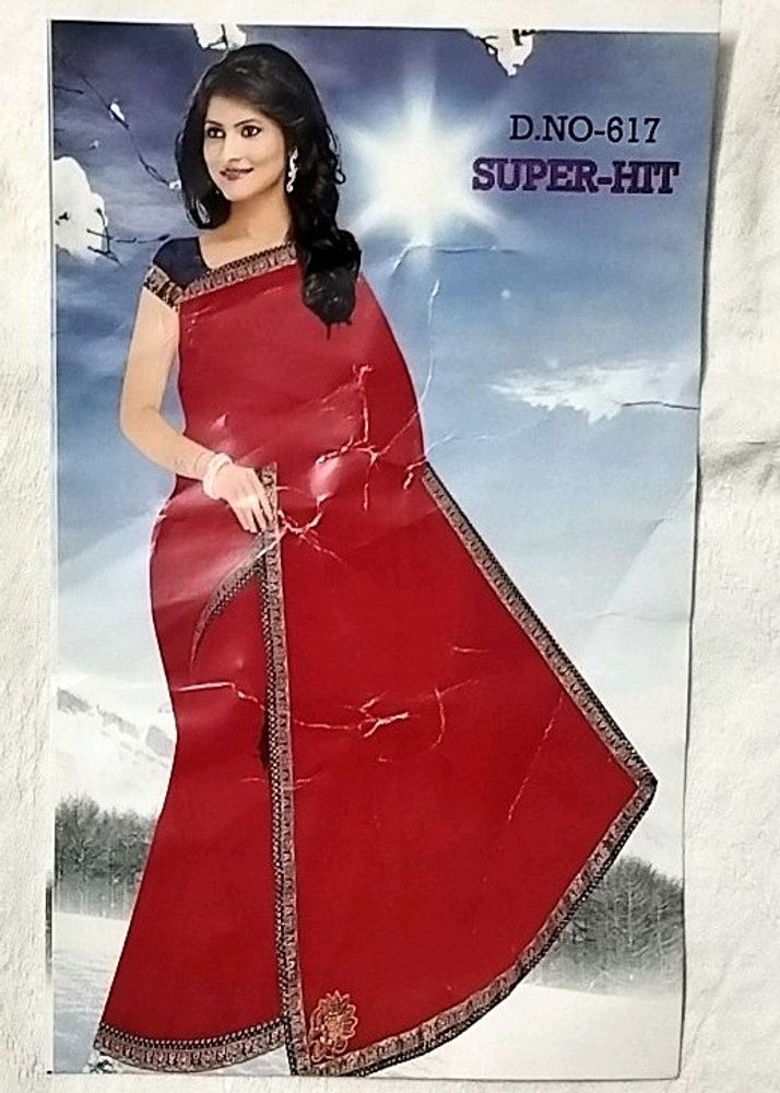 Rust Red Plain Saree With Blouse