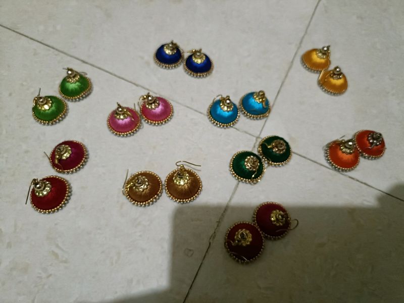 Set Of New 10 Handmade Silk thread Jhumkas