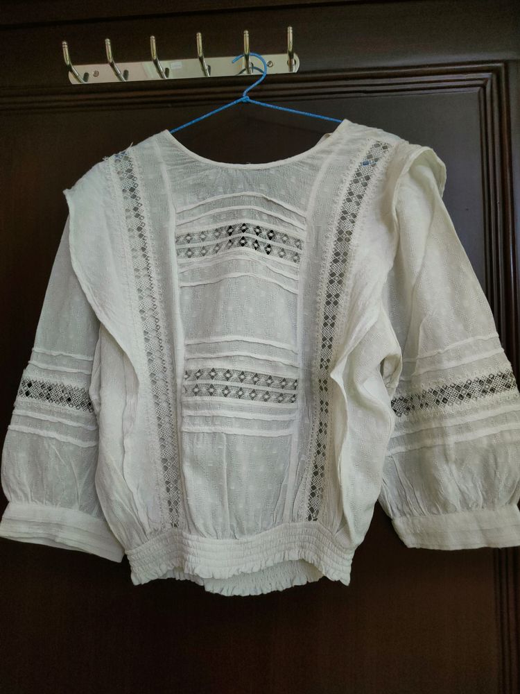 HM White Full Sleeve Blouse With Frill
