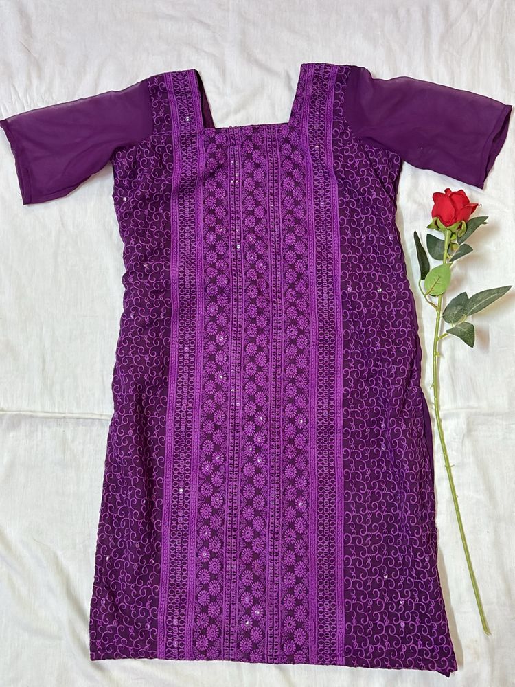 Purple Embroidery Kurti