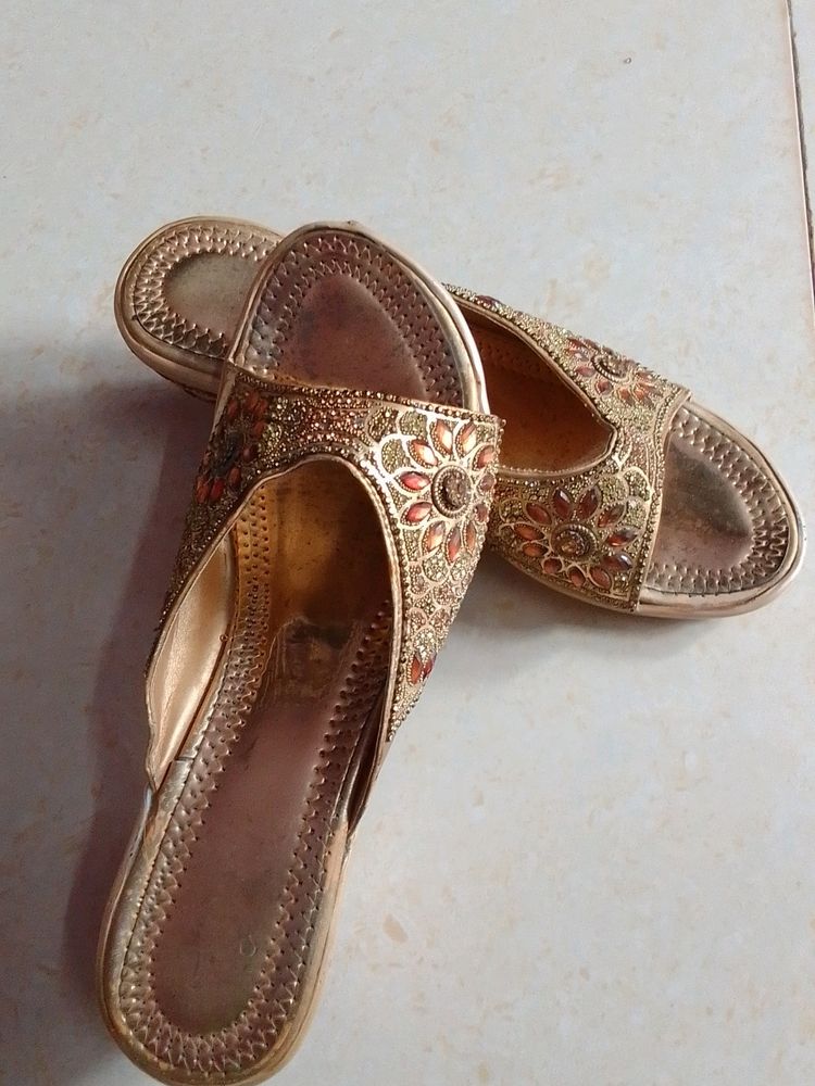 Golden Heels With Diamond Work