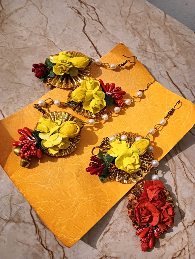 Maang Tikka/Earring Set For Haldi,Mehndi Func