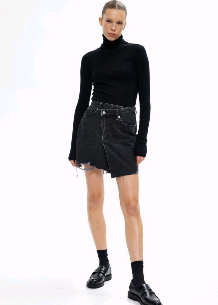 H&M Wrapover Waist Denim Skirt