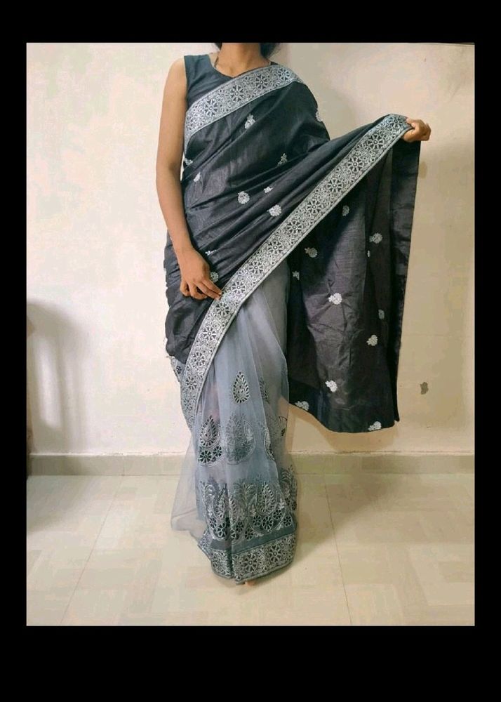 Black And Grey Partywear Saree 🖤