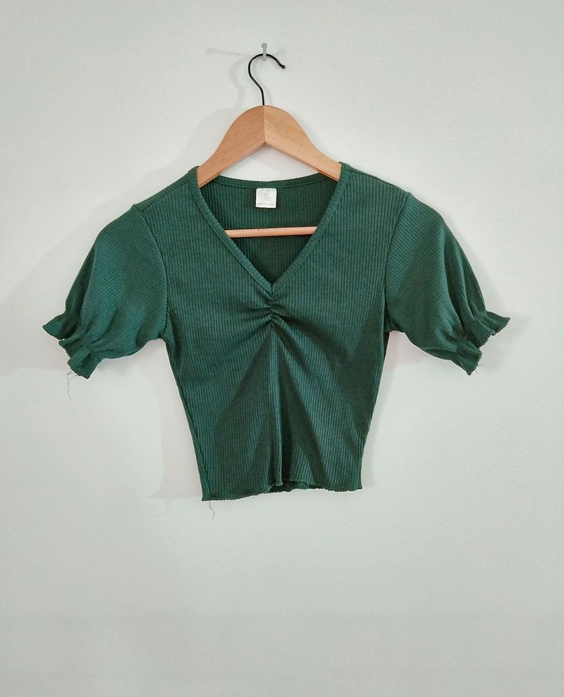 SSS Green Plain Casual Crop Top (Women)