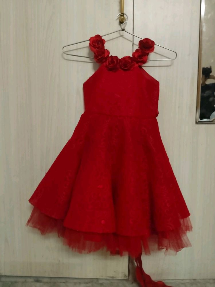 Beautiful Red Party Wear Frock For 3-4 Years Girl