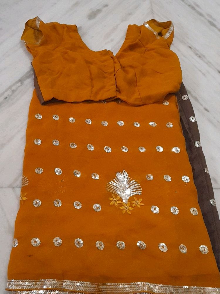 Mustard Brown Georgette Saree With Blouse