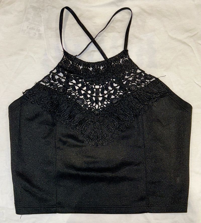 Shein Black Lace Front Cropped Top