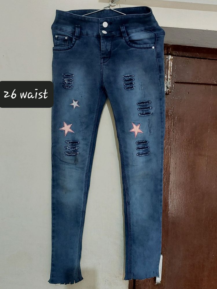 Dark Blue rugged designer jean for girls