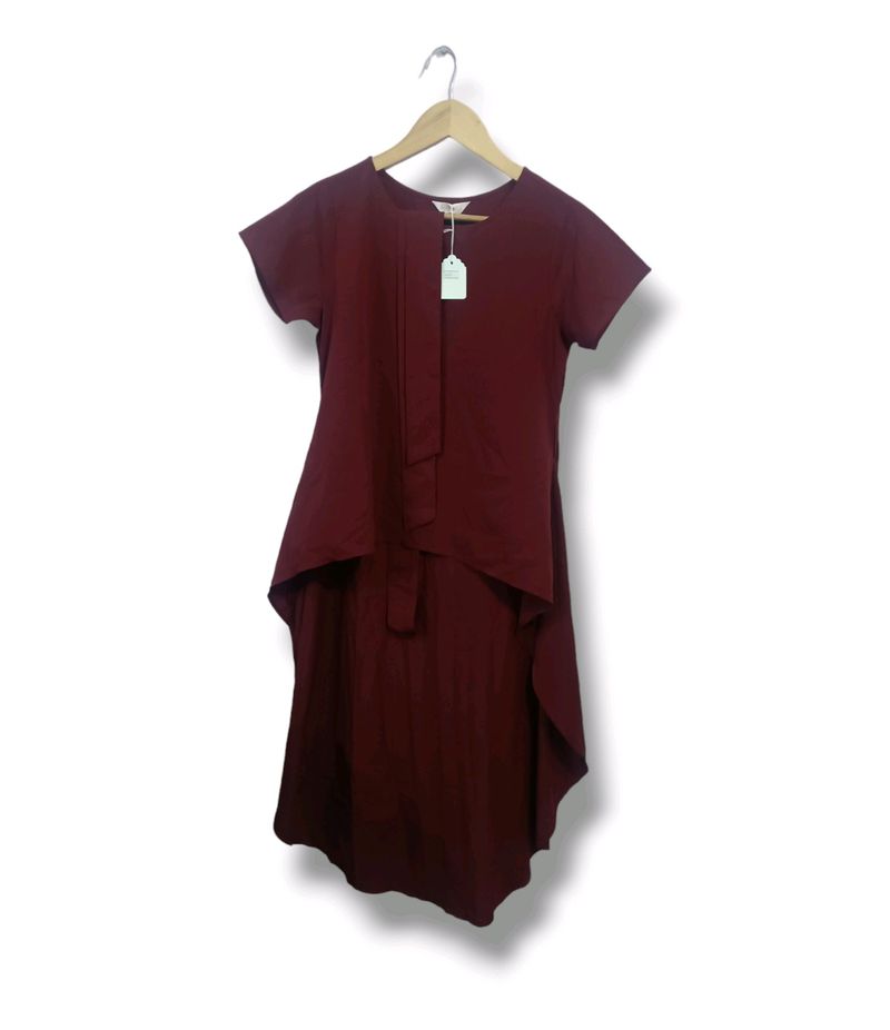 Berrylish Burgundy Solid Self Tie Top (Women's)