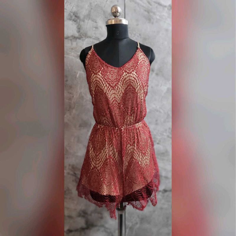 Maroon With Beige Lining Dress