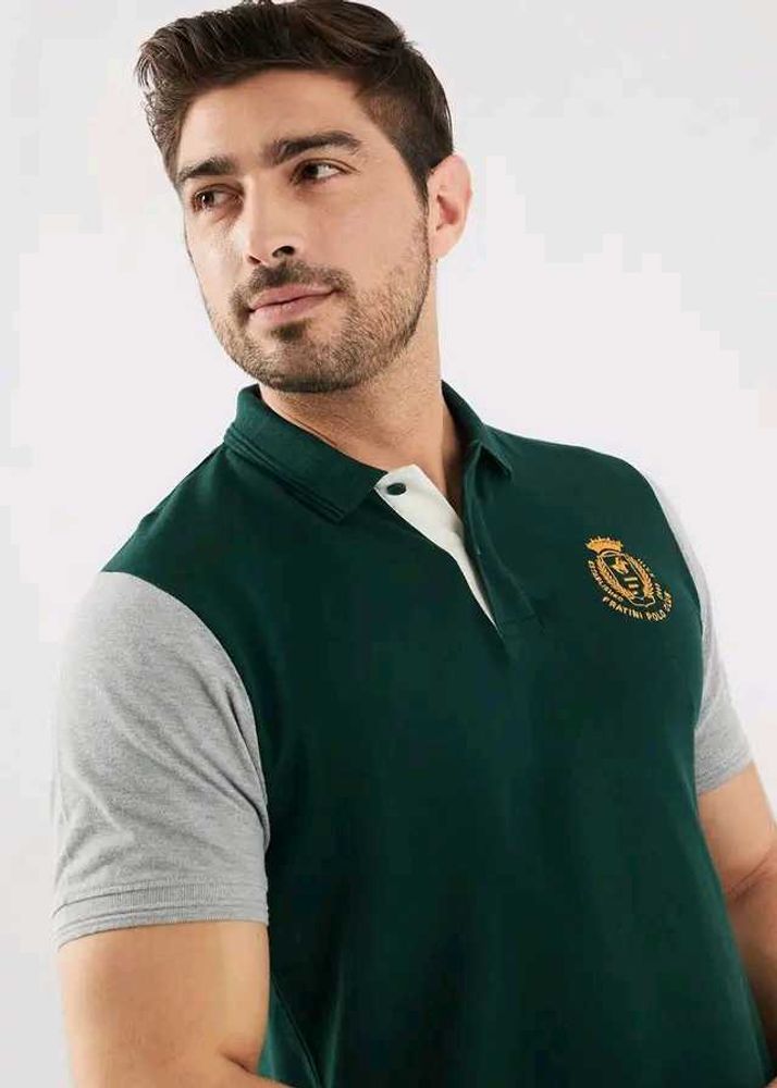 (NEW) FRATINI Color Block Cotton Polo T-Shirt.