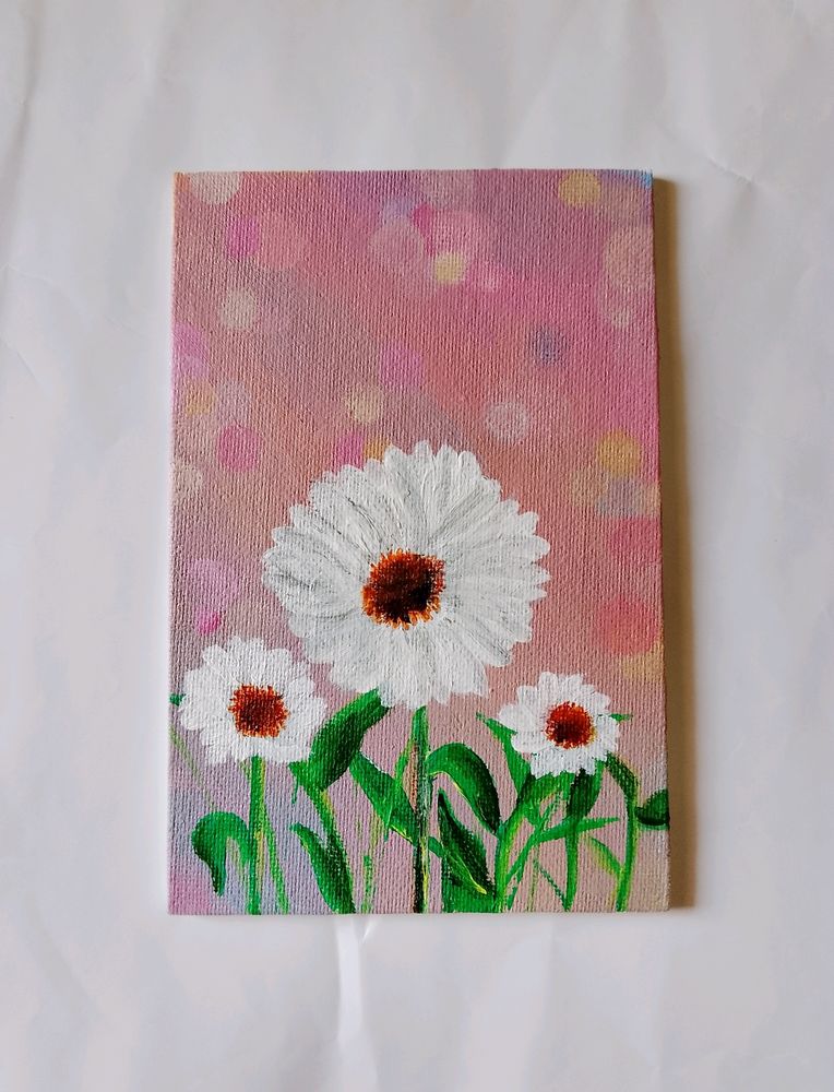 DAISY FLOWER Painting Canvas board (HANDMADE)