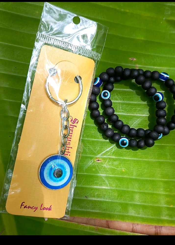 1 Evil Eye Keychain + 2 Slip On Bracelet