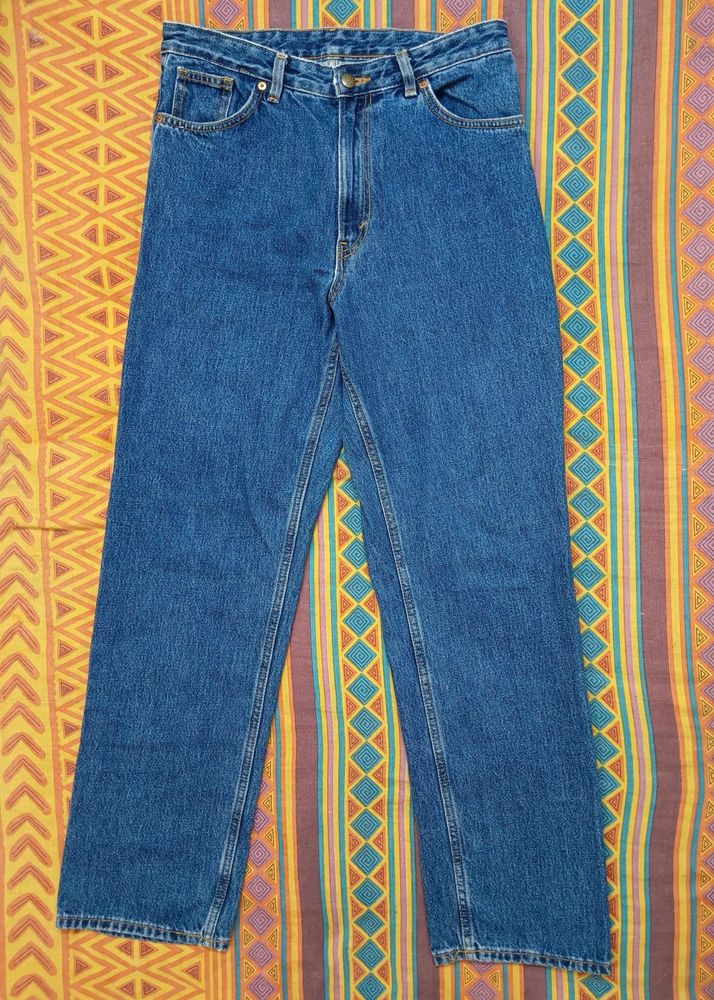 High Waist Straight Fit Blue Jeans