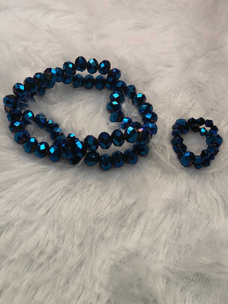 Blue Multi Crystal Bracelet & Ring Combo