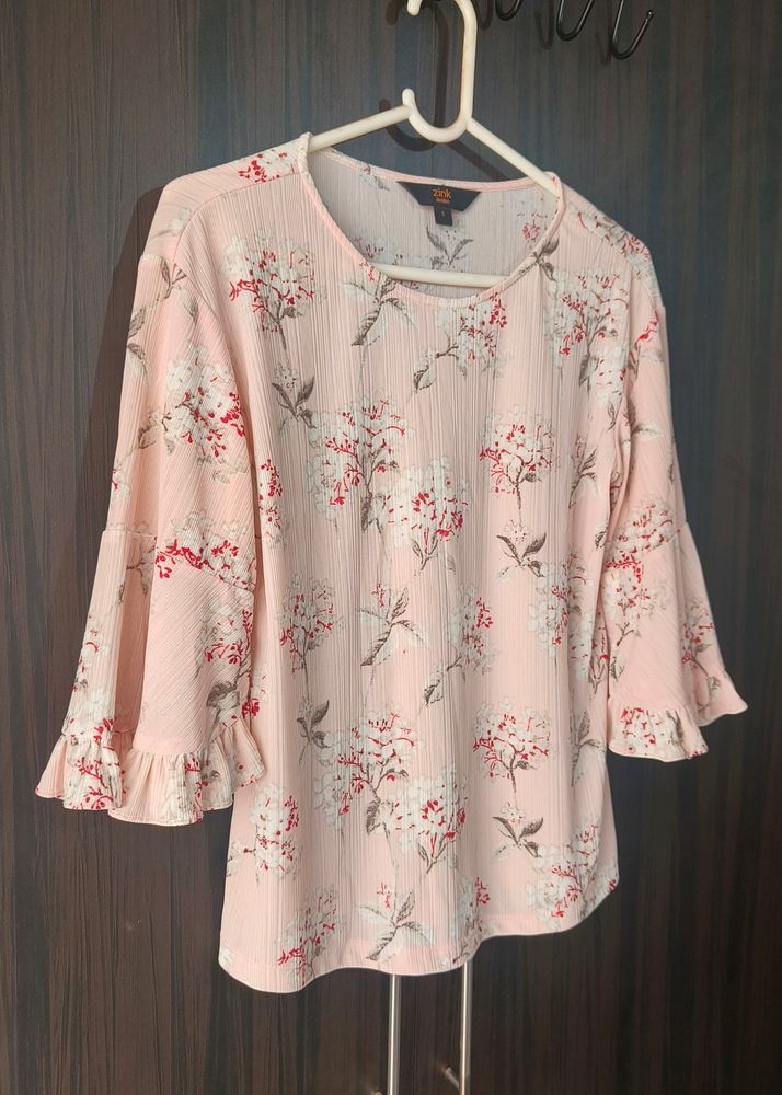 Bell Sleeves Pink Floral Top