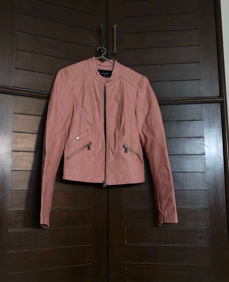 Vero Moda Women Pink Faux Leather Jacket