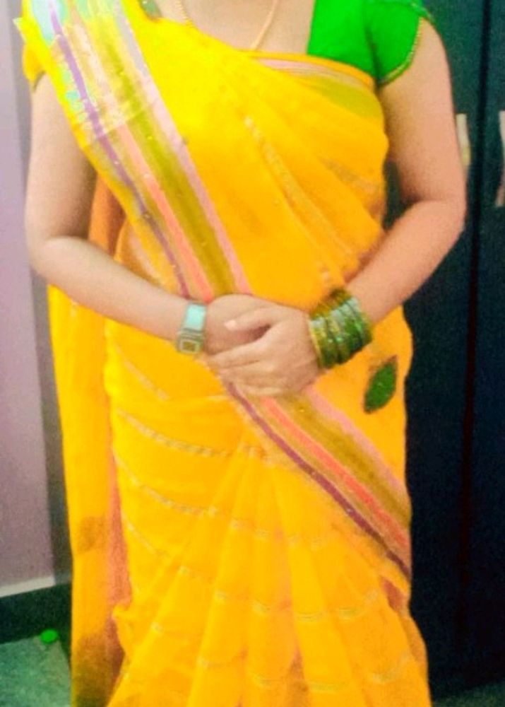 Mango Yellow Organza Saree