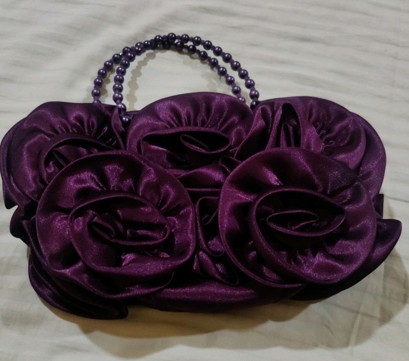 Satin 3d Flowers Hand Bag