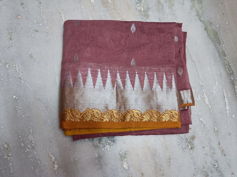 Silver Zari Cotton Saree With Blouse