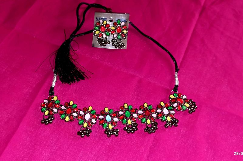 Black Polish Neckpiece And Earrings Set