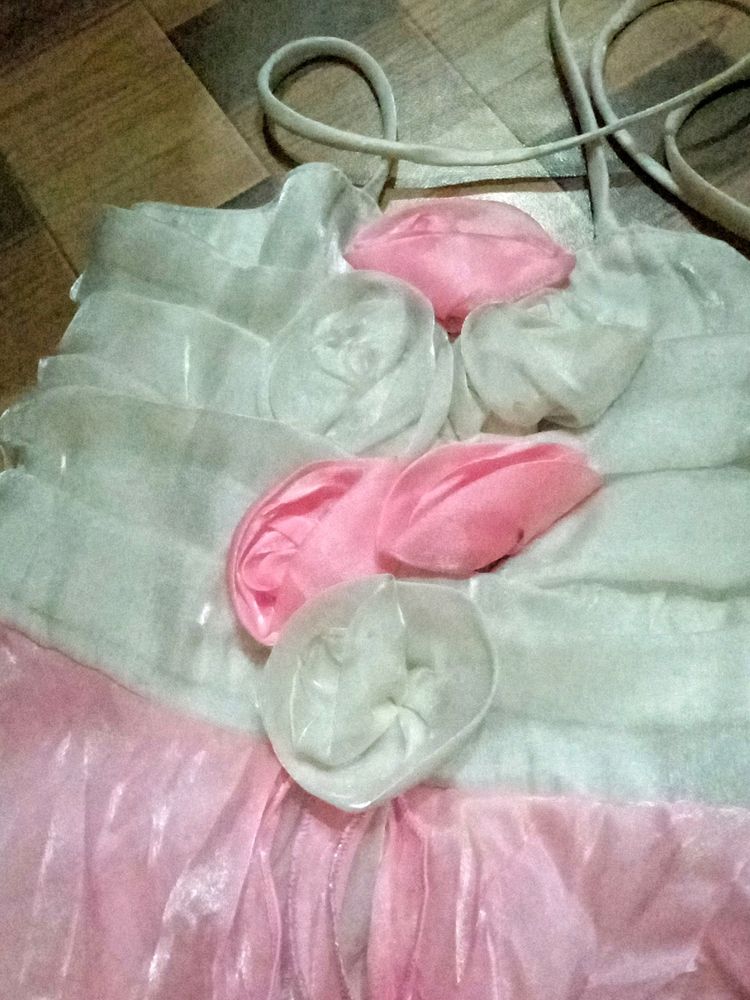 Pink White Gown For Kids Girls