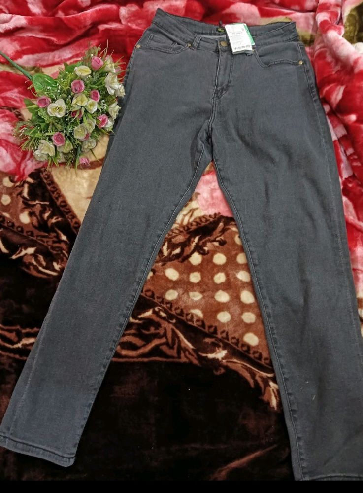 Charcoal Boyfriend Fit High Rise Jeans