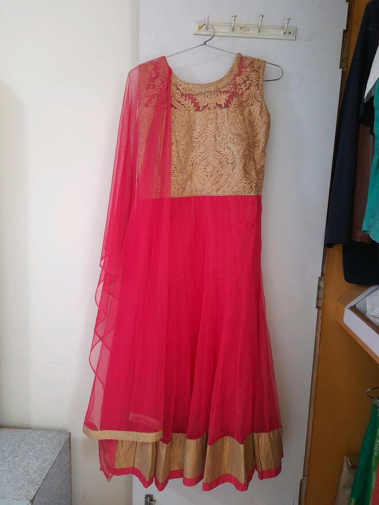 Pink Embroidered Net Anarkali