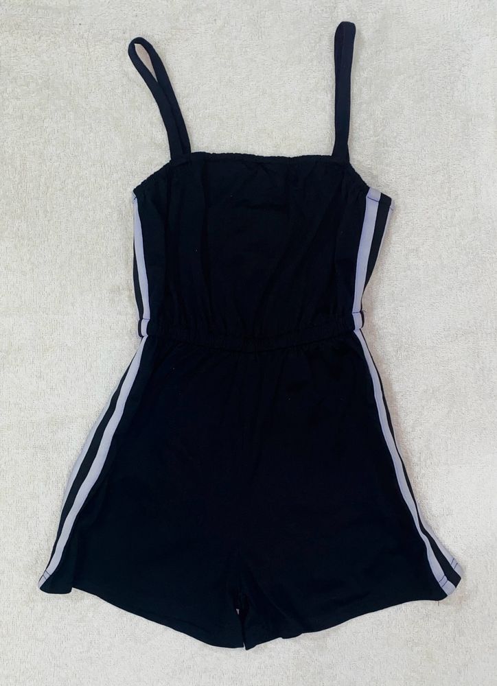 black playsuit with white stripes