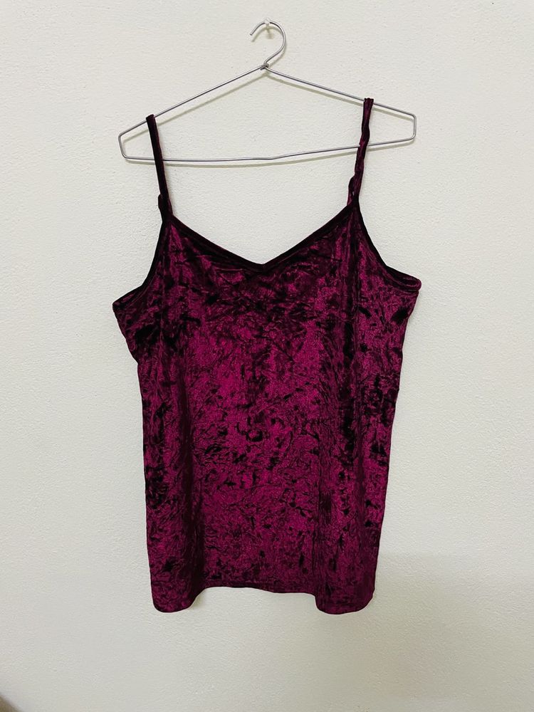 V Neck Velvet Cami Top For Women