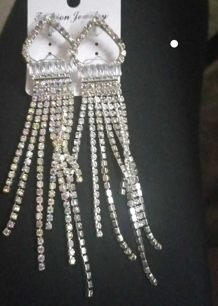 Korean Heart Shaped Party Wear Diamond Chain Earrings