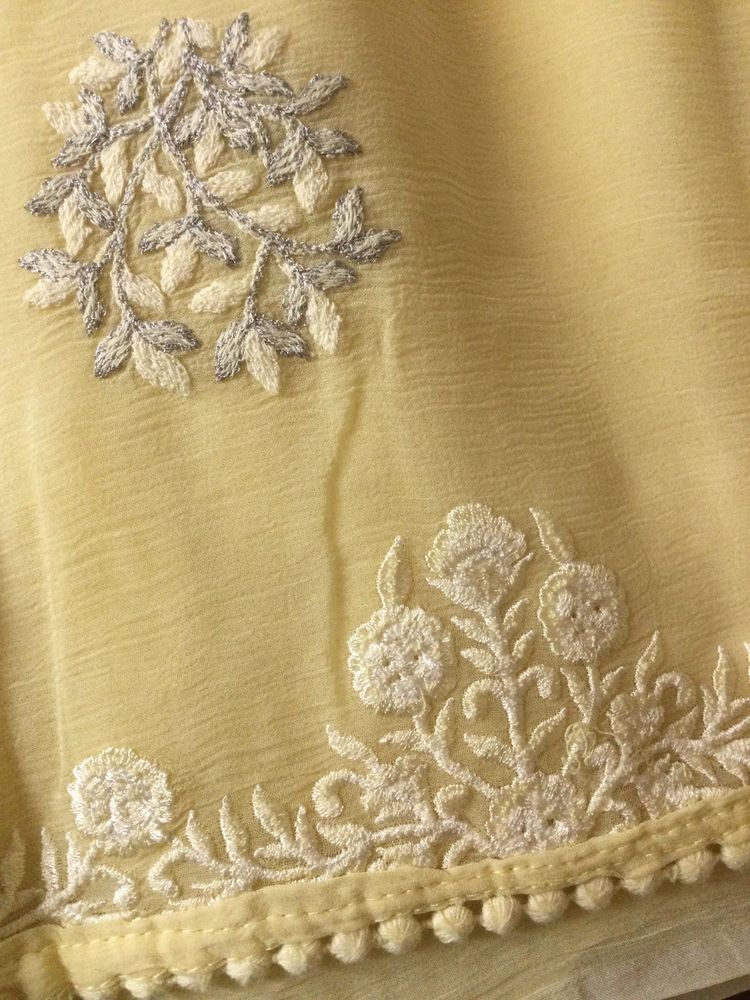 Yellow Chiffon Embroidery Saree