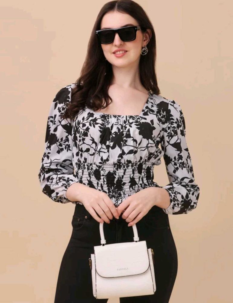 Regular Sleeves Printed Women Black Top