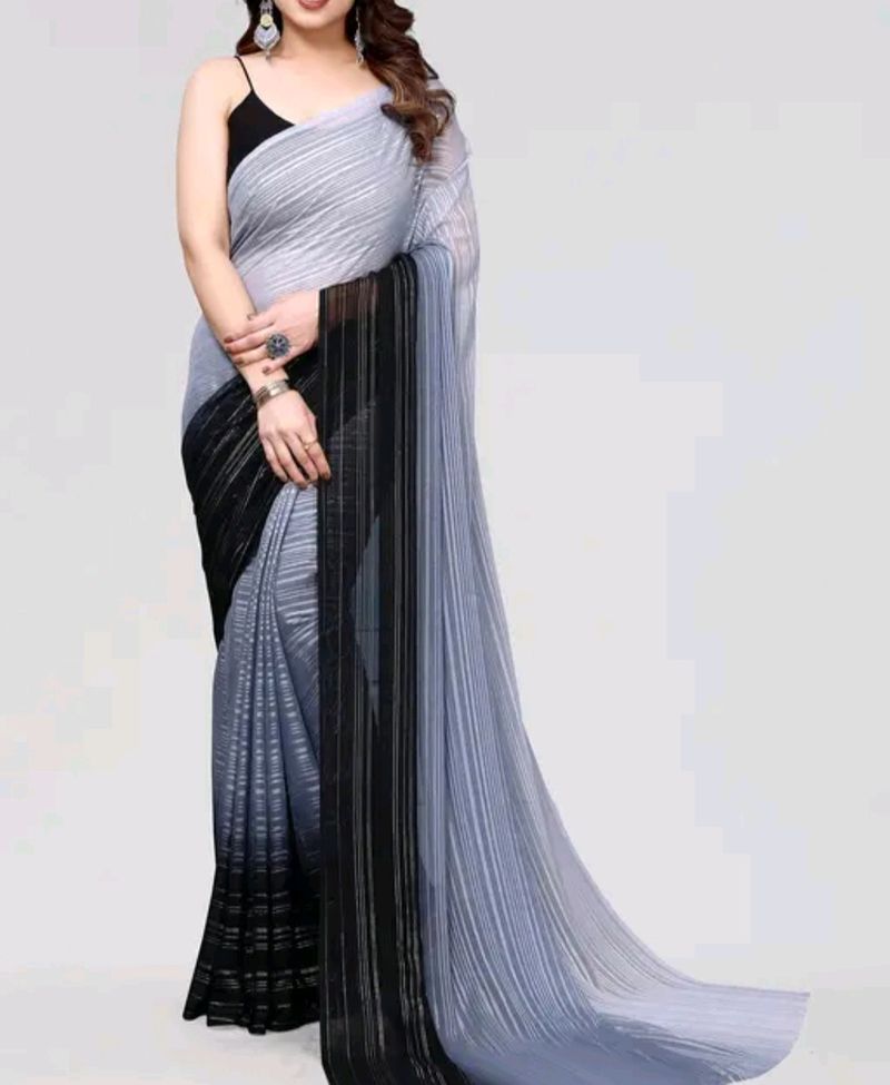 Grey Wid Black Saree