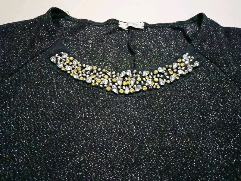 Shinny Black Party-Wear Top For Womens