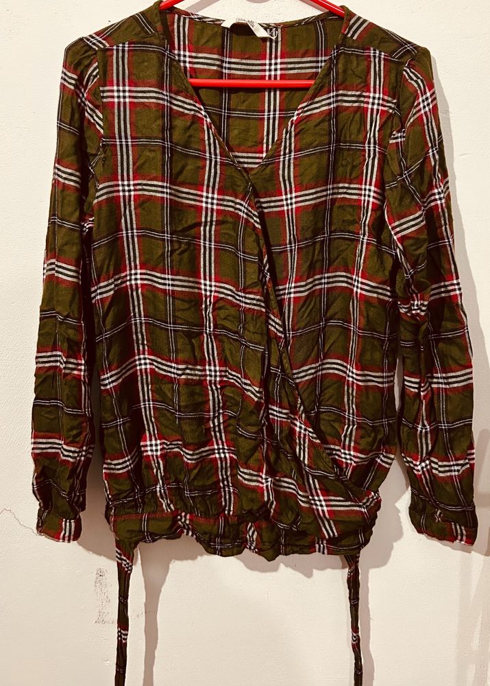 Dnmx Olive Green Top With Red Stripes