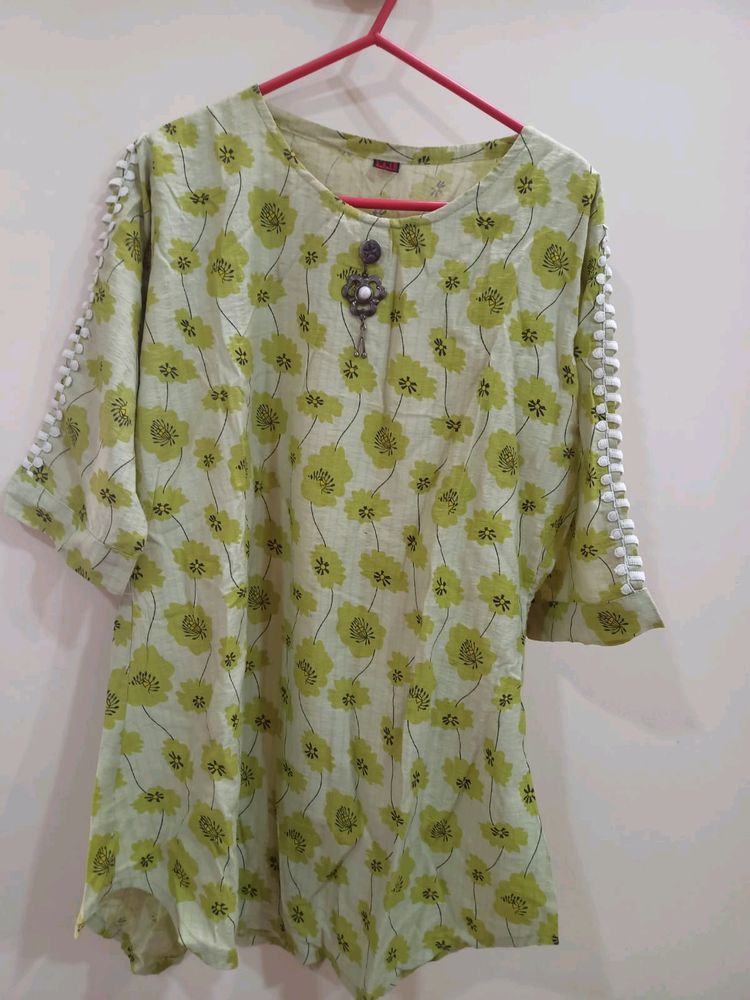 Green Colour Floral Design Top