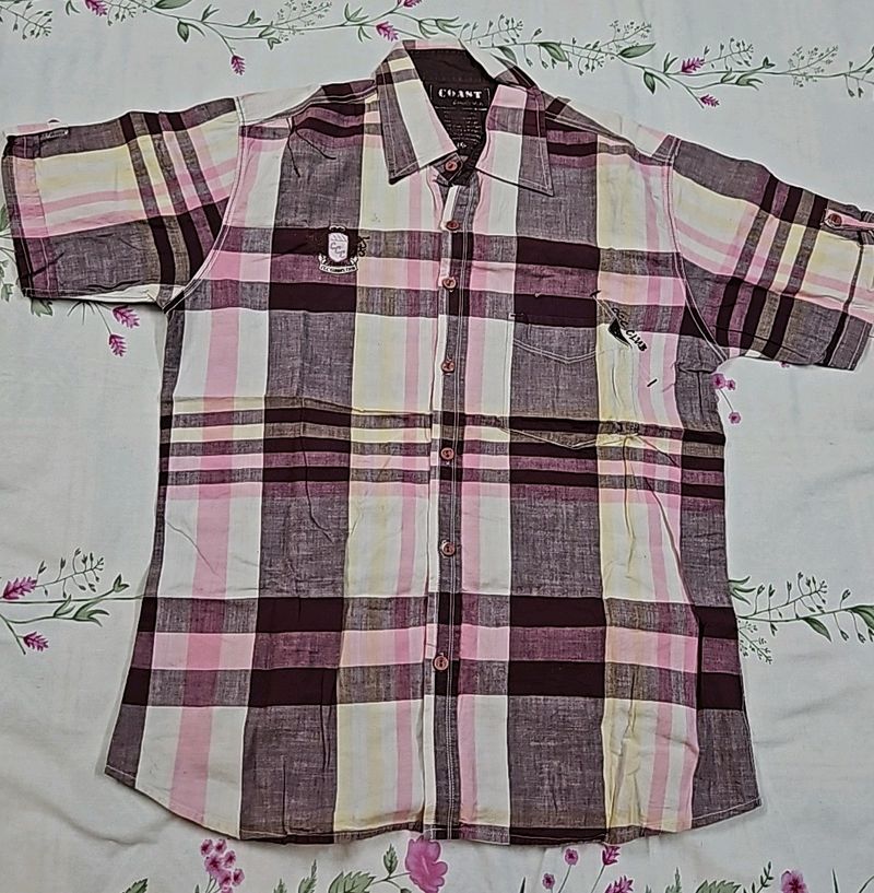 Mauve Pink And Brown Checked Shirt