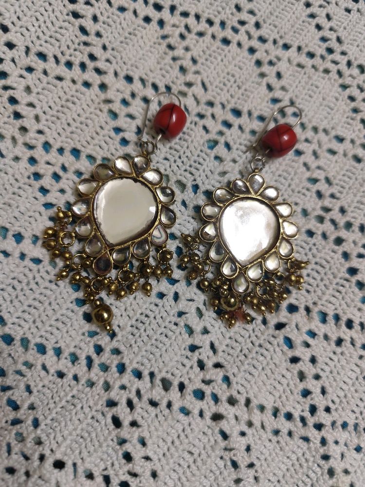 Vintage Brass Beaded Polki Earrings