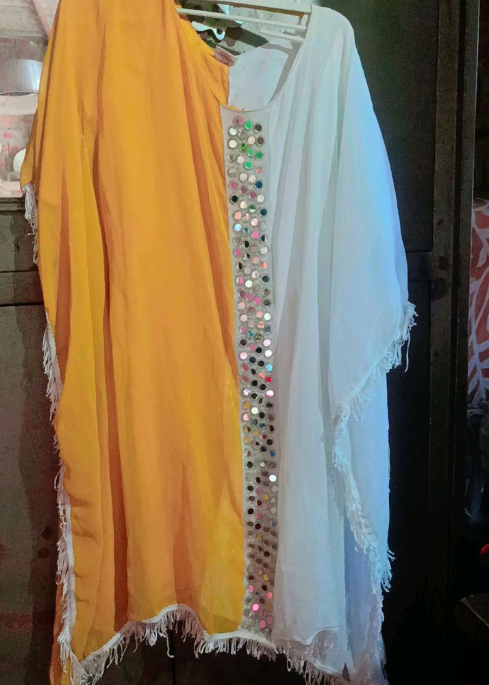 Cotton Kaftan Kurta Pant And Dupatta Set 🌿